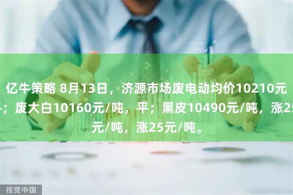亿牛策略 8月13日，济源市场废电动均价10210元/吨，平；废大白10160元/吨，平；黑皮10490元/吨，涨25元/吨。